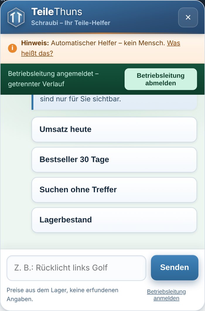 Betriebsleitung mit Umsatz, Bestsellern und Suchen ohne Treffer
